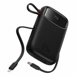 Baterie externa Baseus Qpow2, 10000mAh, 22.5W, 1 x USB; 1 x USB Type-C,1 x Lightning, total 3A, include cablu USB Type-C 0.3m, negru