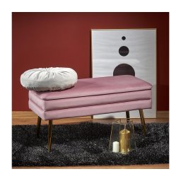 Bancă cu spațiu de depozitare VELVA 37x78 cm roz/auriu