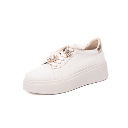 Sneakers dama Pass Collection W1W160018B 97-N, talpa inalta, decoratiuni stralucitoare, alb