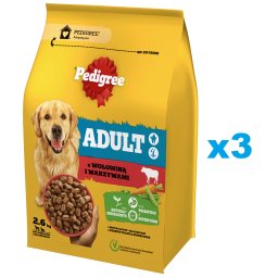 PEDIGREE Adult 3x2.6 kg Hrana uscata caine adult talie medie, cu vita si legume