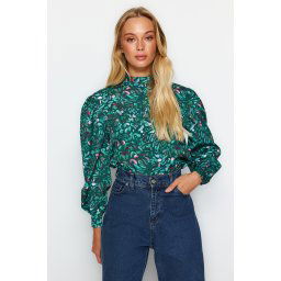 Trendyol Green High Neck Patterned Woven Blouse