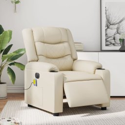 Fotoliu electric de masaj rabatabil, crem, piele ecologica GartenMobel Dekor
