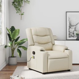 Fotoliu de masaj rabatabil, crem, piele ecologica GartenMobel Dekor