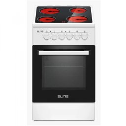 Aragaz electric Elite FSVC-0576W, 1800W, 4 plite vitroceramice, Ventilator, 9 trepte, Alb/Negru