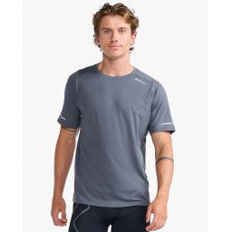 2XU - tricou tehnic pentru barbati Light Speed Tee - gri inchis turbulence argintiu reflectorizant
