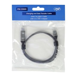 Cablu date si incarcare PNI CD600 USB Type-C la Type-C 60W + adaptor USB Type-C la USB-A, lungime 1m