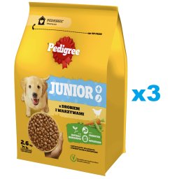 PEDIGREE Junior 3x2,6 kg hrana uscata catei talie medie si mare, pasare si legume