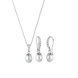 ELLI Set de bijuterii argintiu / alb perlat