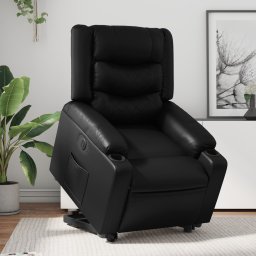 Fotoliu rabatabil electric cu ridicare, negru, piele ecologica GartenMobel Dekor