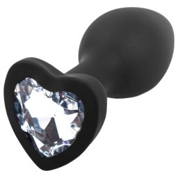 Sunfo - dop anal din silicon cu piatră în formă de inimă (alb-negru)