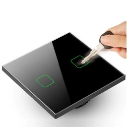 Touch light switch, double, glass, black with square button dimensions 86x86mm, with button backlight