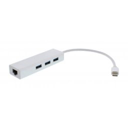 Adaptor retea +hub USB Type C la Gigabit Ethernet si 3x USB3.0 Well