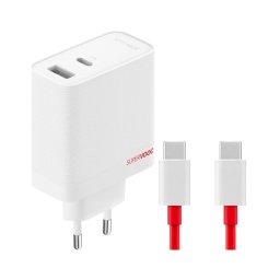 Incarcator OnePlus SUPERVOOC, Adaptor 120W Dual Ports GaN, Cablu USB C inclus, 1x USB A + 1x USB C, Alb