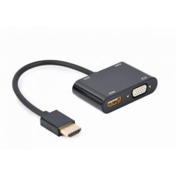 Adaptor HDMI la HDMI 4K30Hz + VGA Full HD T-M + alimentare, Gembird A-HDMIM-HDMIFVGAF-01