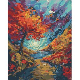 Set pictura pe numere, cu sasiu, Padure suprarealista inspiratie van Gogh, 40x50 cm