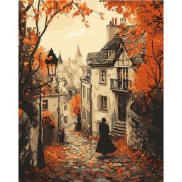 Set pictura pe numere, cu sasiu, Plimbare toamna in oras, 40x50 cm