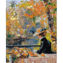 Set pictura pe numere, cu sasiu, Femeie si toamna, inspiratie Renoir, 40x50 cm