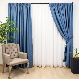 Set Hiko 3 piese, doua draperii Hiko Lux Blackout Blue Jeans si o perdea Ana voal, cu rejansa