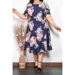 Rochie in clos cu imprimeu Gloris Roze