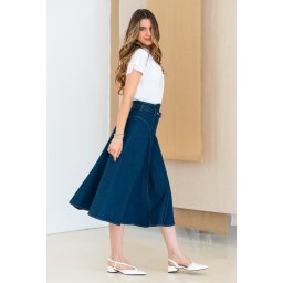 Fustă amplă Brenda Hermosa – bleumarin, betelie asimetrică