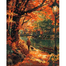 Set pictura pe numere, cu sasiu, Plimbare in doi, toamna, 40x50 cm