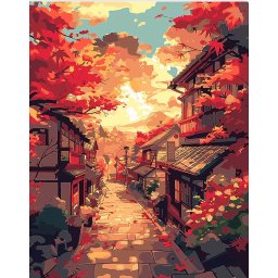 Set pictura pe numere, cu sasiu, Strada toamna in Kyoto, 40x50 cm