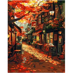 Set pictura pe numere, cu sasiu, Strada cafenelelor, toamna, 40x50 cm