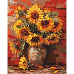 Set pictura pe numere, cu sasiu, Floarea soarelui, toamna, 40x50 cm