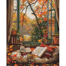 Set pictura pe numere, cu sasiu, Citind toamna, 40x50 cm