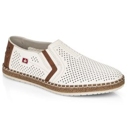 Mocasini bărbați Rieker B5297-80 albi – Piele naturală perforată