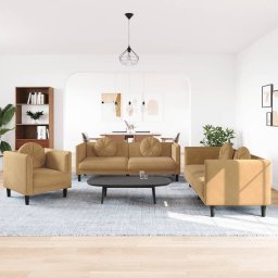 Set de canapele cu perne, 3 piese, maro, catifea GartenMobel Dekor