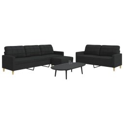 Set de canapele cu taburet, 3 piese, negru, textil GartenMobel Dekor