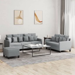 Set de canapele cu perne, 3 piese, gri deschis, textil GartenMobel Dekor