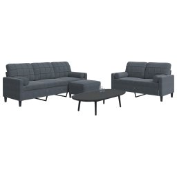 Set de canapele cu perne, 3 piese, gri închis, catifea GartenMobel Dekor