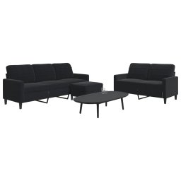 Set de canapele cu perne, 3 piese, negru, catifea GartenMobel Dekor