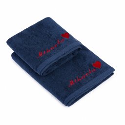Set 2 Prosoape baie Brodate Alb/Colorat cu broderie color Model Inima, Nume, bumbac 100%