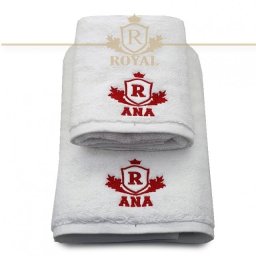 Set 2 Prosoape baie Brodate Alb/Colorat cu broderie color Model Royal, Nume, bumbac 100%