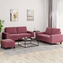 Set de canapea, 3 piese, rosu vin, material textil GartenMobel Dekor