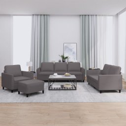 Set de canapele cu perne, 4 piese, gri, piele ecologica GartenMobel Dekor