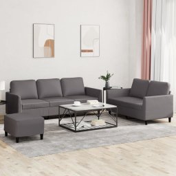 Set de canapele cu perne, 3 piese, gri, piele ecologica GartenMobel Dekor