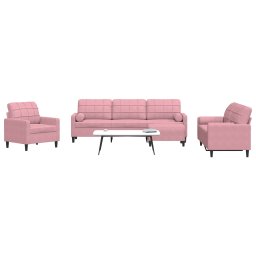 Set canapele cu perne/rulouri, 4 piese, roz, catifea GartenMobel Dekor