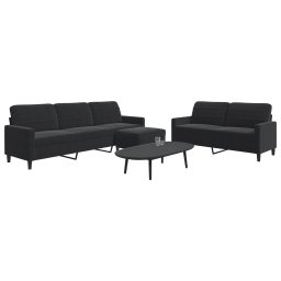 Set de canapele cu perne, 3 piese, negru, catifea GartenMobel Dekor