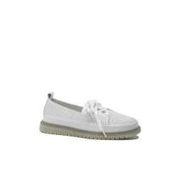 Pantofi comozi Pass Collection, cu perforații și fundiță, albi din piele naturală OTR60015-38 EU
