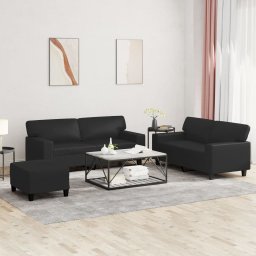 Set de canapele, 3 piese, negru, piele ecologica GartenMobel Dekor