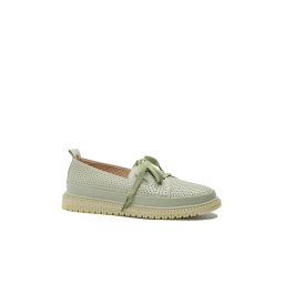 Pantofi comozi Pass Collection, cu perforații și fundiță, verde deschis, din piele naturală OTR60015-39 EU