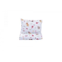 Set complet lenjerie 5 piese, pentru patut stivuibil model cu animalute si ciuperci