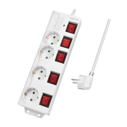 Prelungitor PRELUNGITOR LOGILINK, Schuko x 4, conectare prin Schuko (T), cablu 1.5 m, 16 A, 5 x on/off cu iluminare, protectie copii, protectie la supratensiune, grosime 1.5mm2, alb, "LPS252