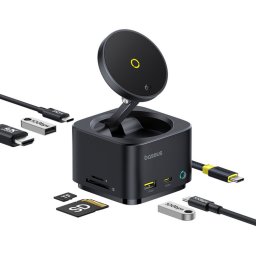 Docking station MagPro Series 7-in-1, incarcare wireless magnetica 15W, 4K HDMI, 2x USB-A, 1x UBS-C, 1x TF/SD, 1x PD, Negru