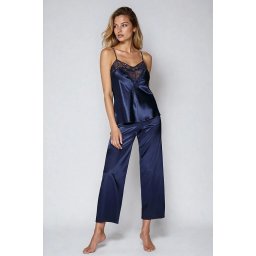 Pijama din satin albastru închis Caroline