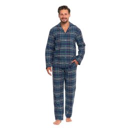 Pijamale din flanel Cedrik albastru-verde carouri
